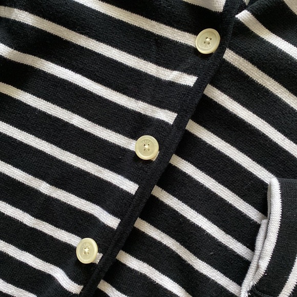 Chaps Black & White Striped Buttoned 100% Cotton Sweater Jacket - Picture 3 of 4